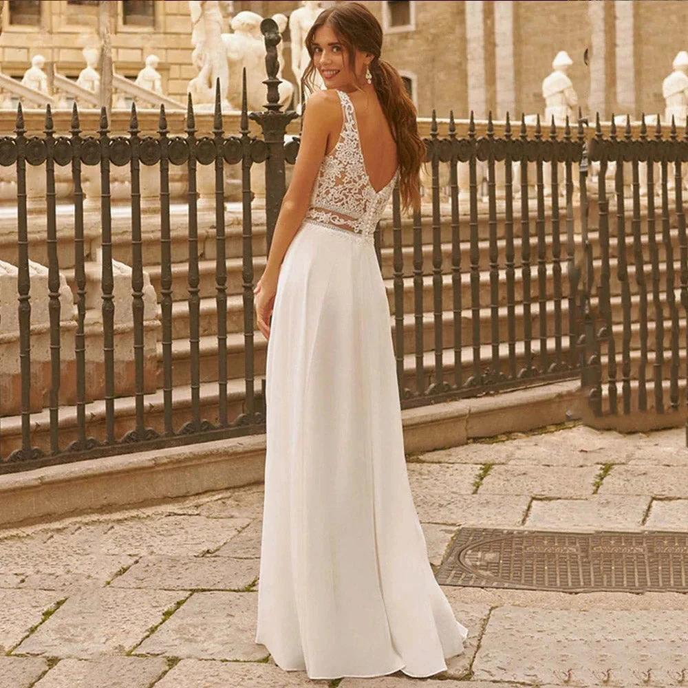 Sweetheart Wedding Dresses for Woman Lace Appliques Boho Bridal Gowns Slit Sleeveless Boho vestidos de novia boda civil by payinti