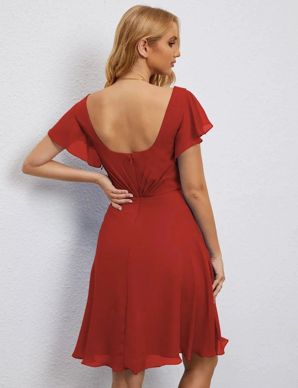 Numbersea U Back Homecoming Dress Formal Prom Dress Knee Length Short Sleeves Cocktail Party Dress 28077 by numbersea
