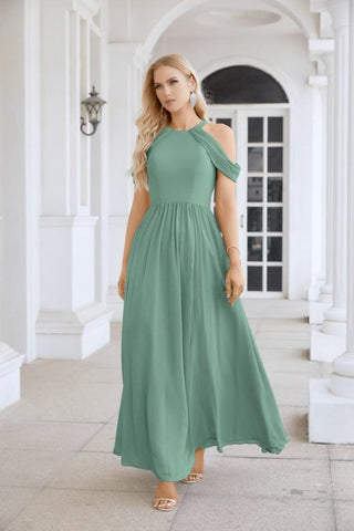 Ladies Chiffon Off Shoulder Swing Sleeve Front Slit Bridesmaid Evening Dress Wedding Party Evening Dress 28117