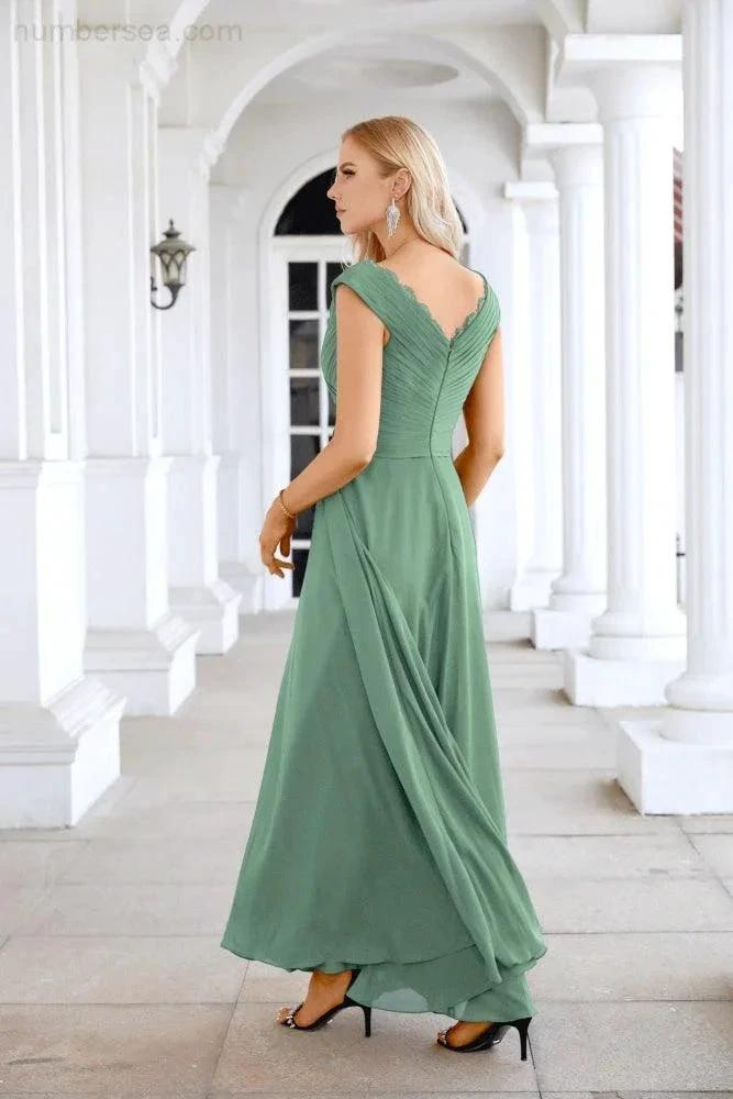 Ladies Chiffon V Neck Sleeveless Floor Length Bridesmaid Evening Dress Wedding Party Evening Dress 28126 by numbersea