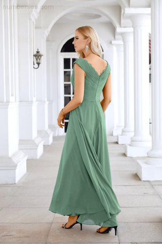 Ladies Chiffon V Neck Sleeveless Floor Length Bridesmaid Evening Dress Wedding Party Evening Dress 28126