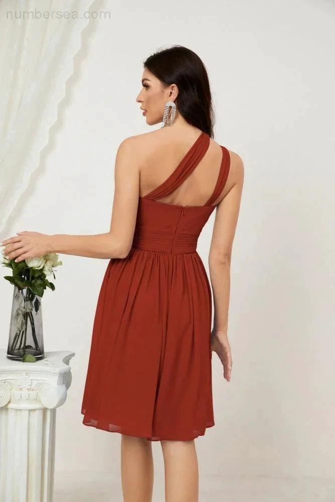 Numbersea Women Chiffon Short One Shoulder Bridesmaid Dress Formal Dresses for Party Homecoming 2804 by numbersea