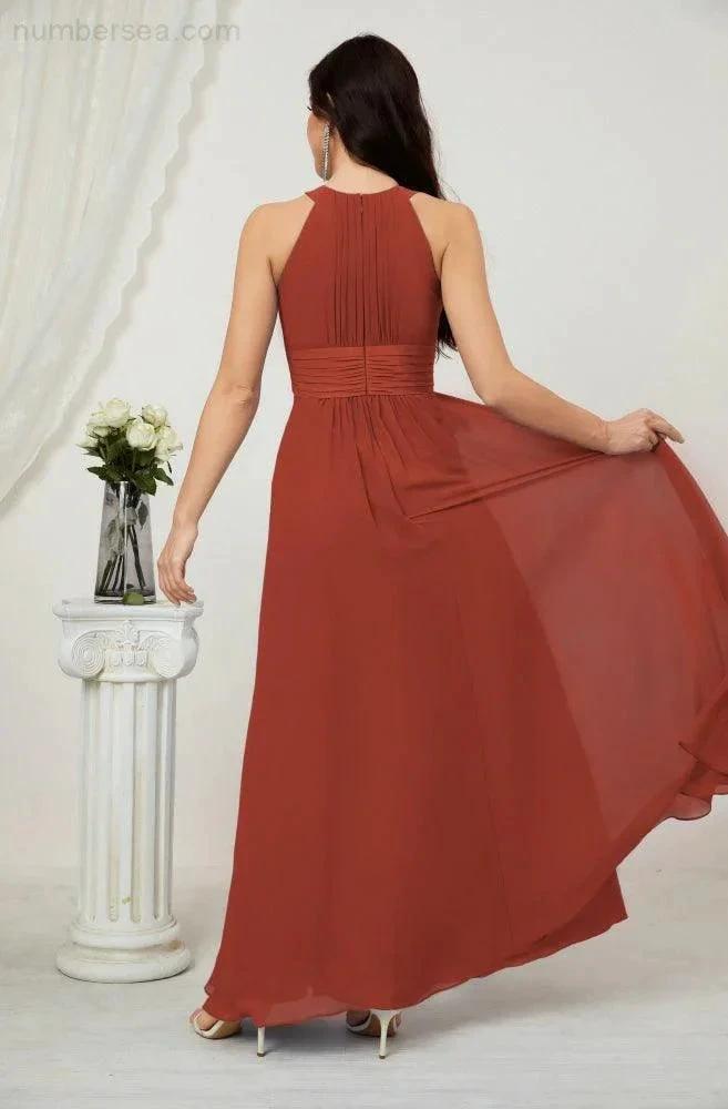Numbersea Formal Party Gown Dress Chiffon Halter Long Sleeveless Bridesmaid Dresses 2802 by numbersea