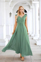 Ladies Chiffon V Neck Sleeveless Floor Length Bridesmaid Evening Dress Wedding Party Evening Dress 28126 by numbersea