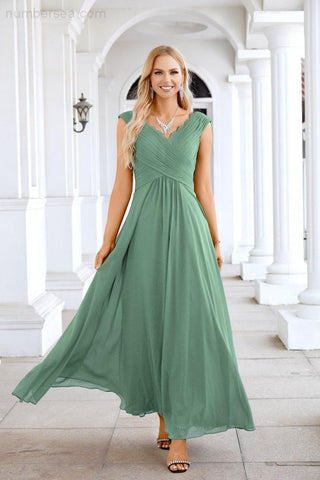 Ladies Chiffon V Neck Sleeveless Floor Length Bridesmaid Evening Dress Wedding Party Evening Dress 28126