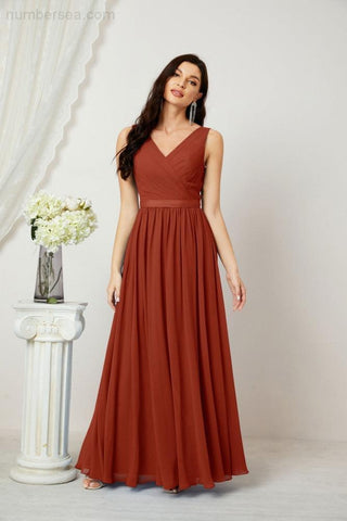 Women's Chiffon Long Bridesmaid Dresses A line Sleeveless Formal Prom Gown for Evening Party Homecoming Dresses 2808