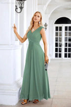 Ladies Chiffon V Neck Sleeveless Floor Length Bridesmaid Evening Dress Wedding Party Evening Dress 28126 by numbersea