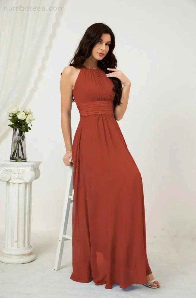 Numbersea Formal Party Gown Dress Chiffon Halter Long Sleeveless Bridesmaid Dresses 2802 by numbersea