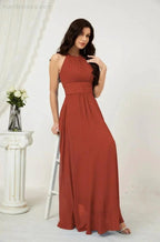 Numbersea Formal Party Gown Dress Chiffon Halter Long Sleeveless Bridesmaid Dresses 2802 by numbersea