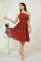 Numbersea Women Chiffon Short One Shoulder Bridesmaid Dress Formal Dresses for Party Homecoming 2804 by numbersea