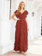 Ruffled Bridesmaid Dresses with Sleeves Long Formal Party Dress 28041 by numbersea