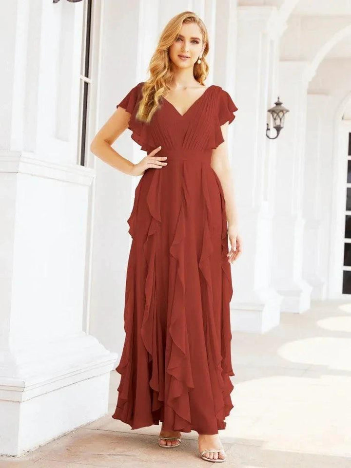 Ruffled Bridesmaid Dresses with Sleeves Long Formal Party Dress 28041 by numbersea