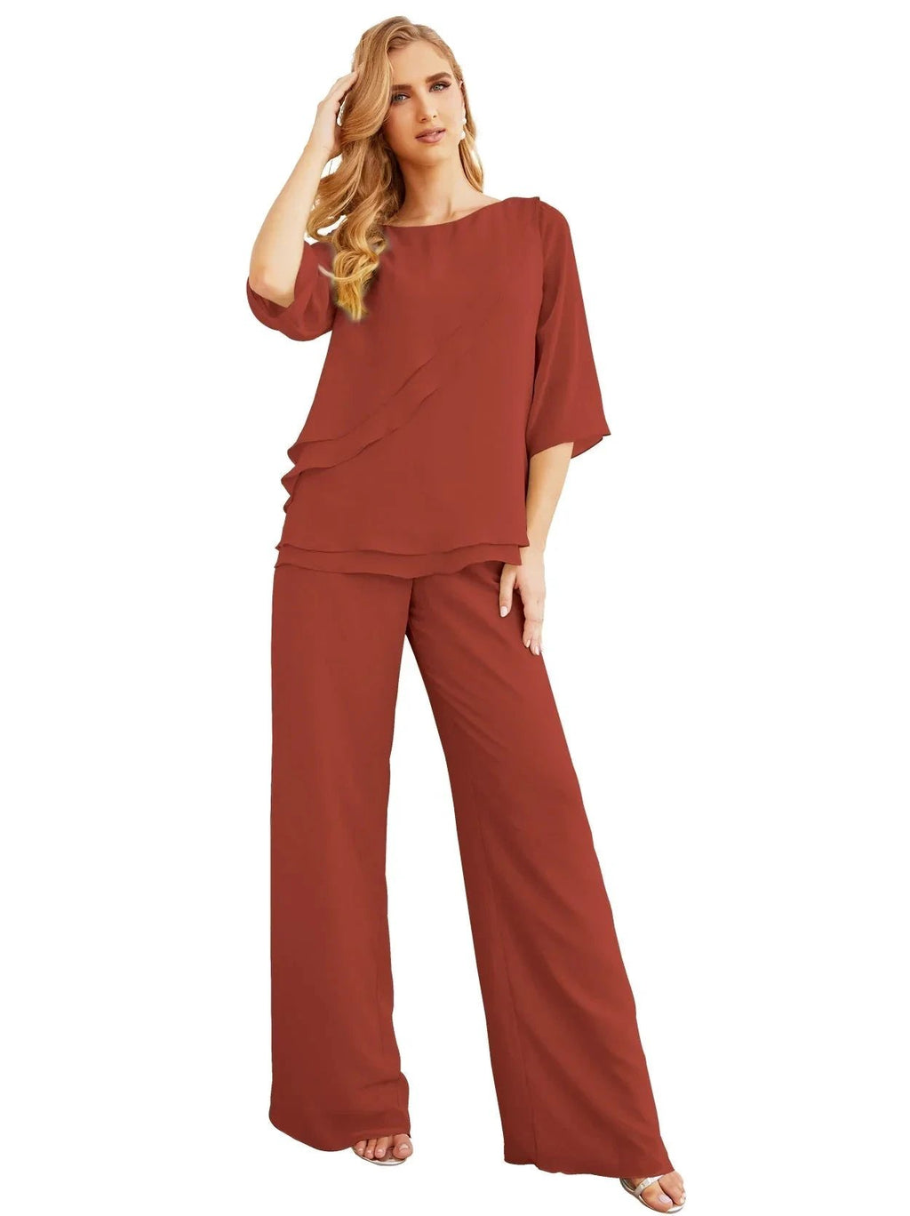 Sunnderly Elegant 2 Piece Mother of The Bride Dress Plus Size Pant Suits Ruffle Layers Sliver Housecoat SY28064 by numbersea