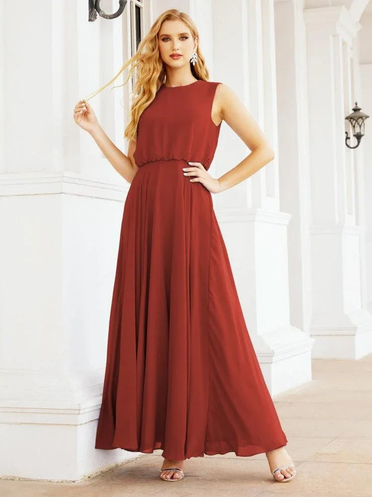 Numbersea Sleeveless Long Bridesmaid Dress A line Formal Evening Prom Gown 28025