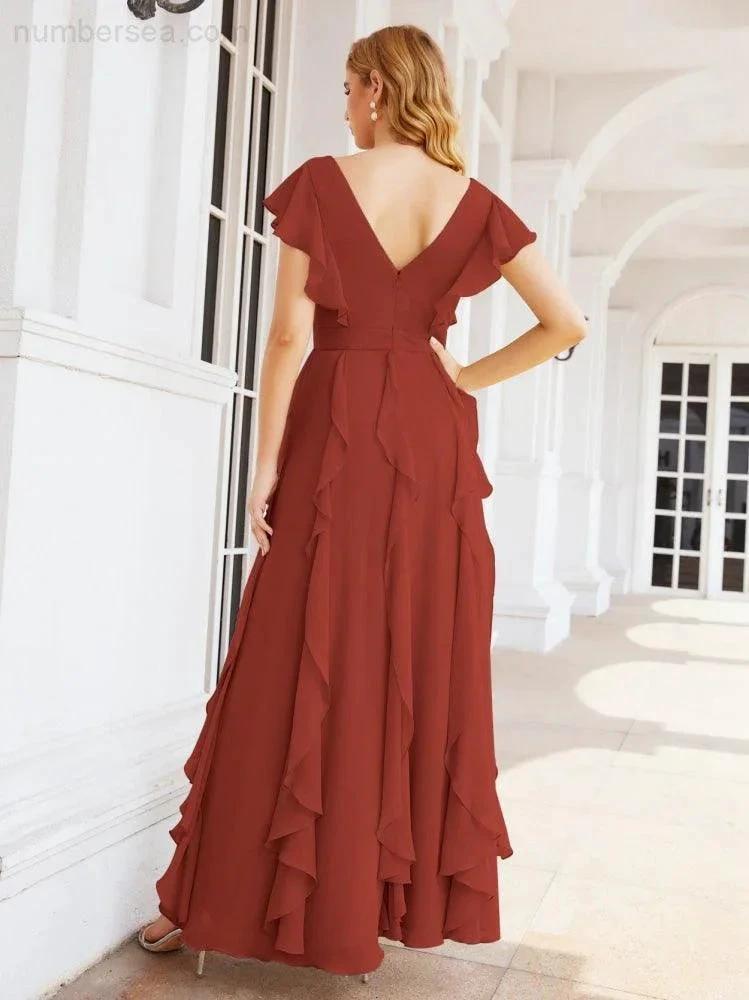 Ruffled Bridesmaid Dresses with Sleeves Long Formal Party Dress 28041 by numbersea