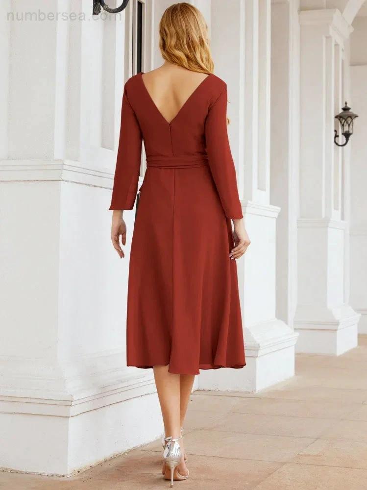Bridesmaid Dress V-Back Waist Belt Mother of the Bride Wedding Guest SY28031 by numbersea