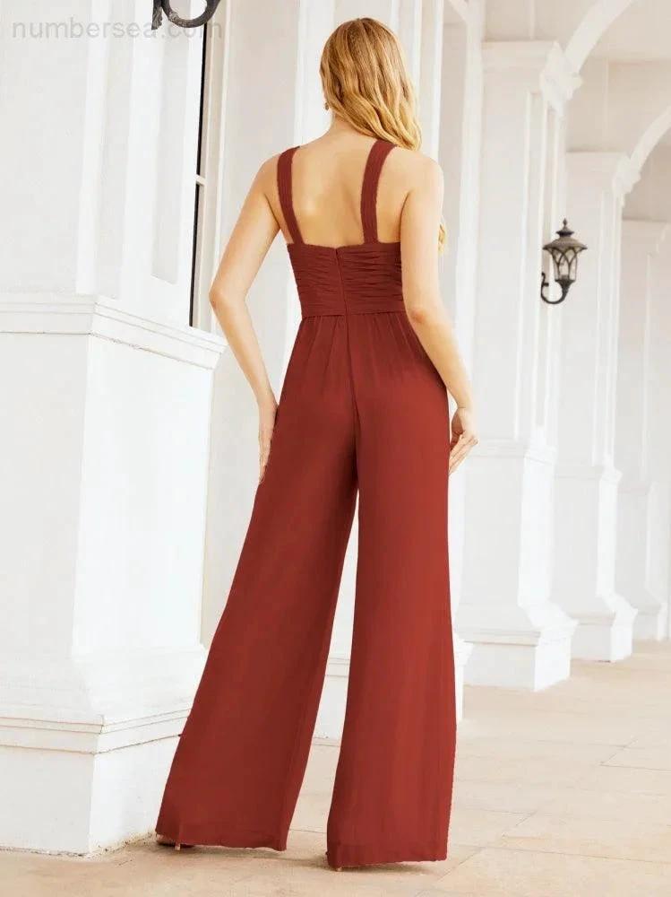Numbersea Crisscross Neck Jumpsuit Formal Evening Dress Long Bridesmaid Dresses Bell-bottomed Pants 28033 by numbersea