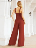 Numbersea Crisscross Neck Jumpsuit Formal Evening Dress Long Bridesmaid Dresses Bell-bottomed Pants 28033 by numbersea