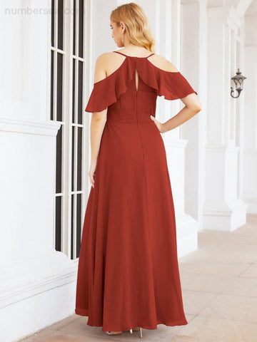 Numbersea Cold Shoulder Long Bridesmaid Dresses Side Slit Formal Prom Gowns Party Wedding 28070