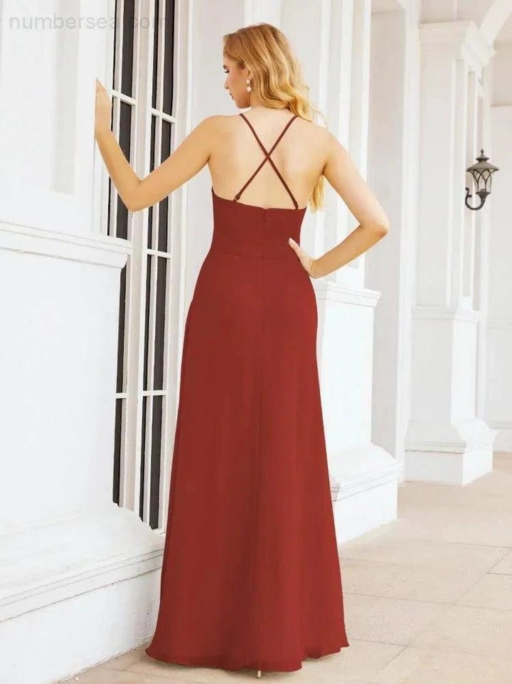 Numbersea Halter Bridesmaid Dresses with Pockets Sleeveless Formal Evening Party Prom Gowns 28055 by numbersea