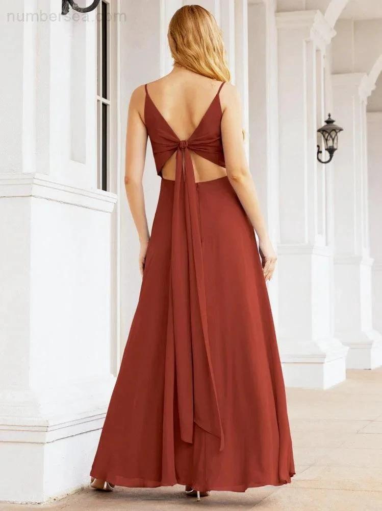 Numbersea Spaghetti Strap Bridesmaid Dresses V Neck Butterfly Back Fromal Evening Party Prom Gown 28036 by numbersea