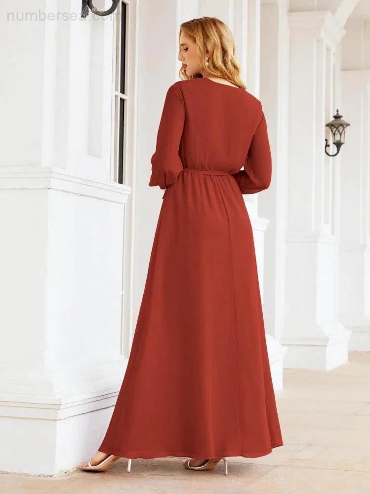 Sunnderly Women's Chiffon Bridesmaid Dress A line Long Sleeves Formal Evening Prom Gown for Wedding Guest SY28032 by numbersea