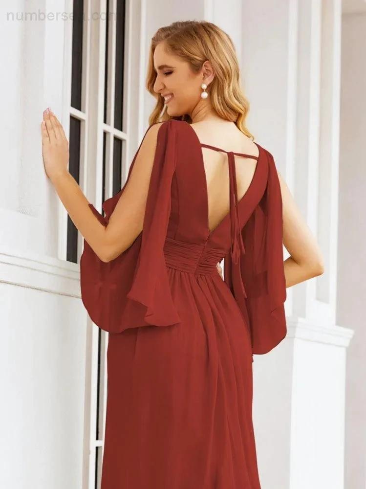 Numbersea Bridesmaid Dresses with Split for Wedding Party Flutter Sleeves 28045 by numbersea