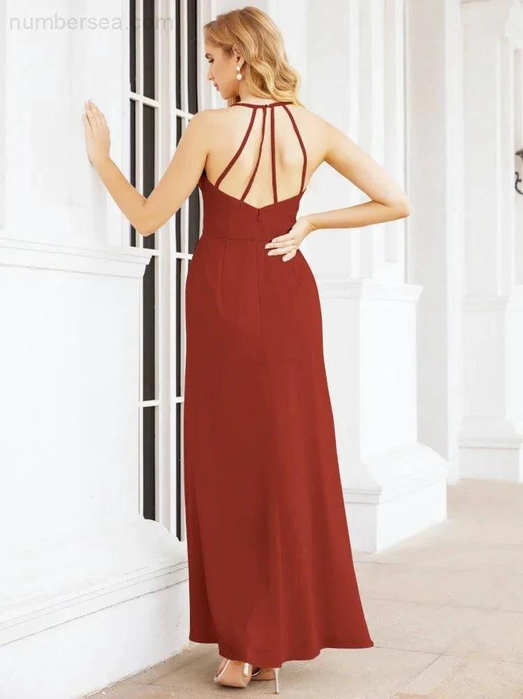 Numbersea Spaghetti Strap Bridesmaid Dresses V-Neck Long A-Line Formal Prom Gowns 28063 by numbersea