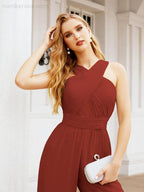 Numbersea Crisscross Neck Jumpsuit Formal Evening Dress Long Bridesmaid Dresses Bell-bottomed Pants 28033 by numbersea