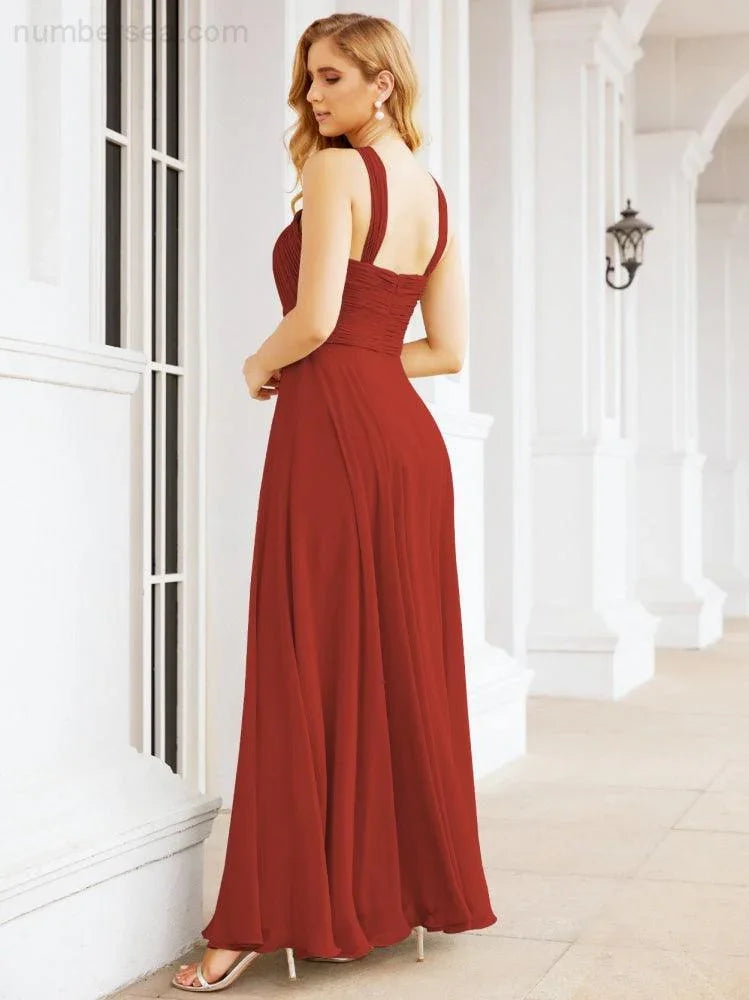 Numbersea Abiti da damigella incrociati con collo all'americana per festa, matrimonio, sera, ballo di fine anno, abiti lunghi da ballo 28053