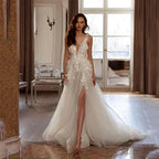 Sexy Backless Wedding Dresses For Woman V Neck Appliques Bridal Gowns Bohemian Princess Customize Tulle Vestidos by payinti
