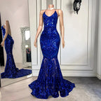 Open Back Spaghetti Straps Mermaid Long Prom Dress With Sequins in Royal Blue by BIZTUNNEL