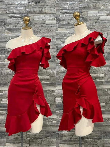Pretty One Shoulder Red Homecoming Dress Short Mini Birthday Dress Y7635