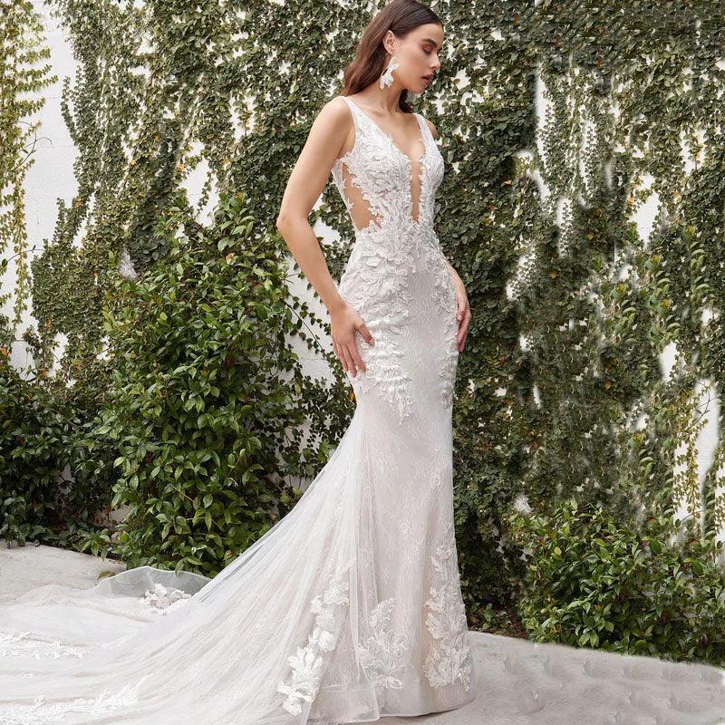V-neck Wedding Dresses For Women 2024 Backless Mermaid Lace Appliques Floor-length Backless Customized Vestidos De Novia by payinti