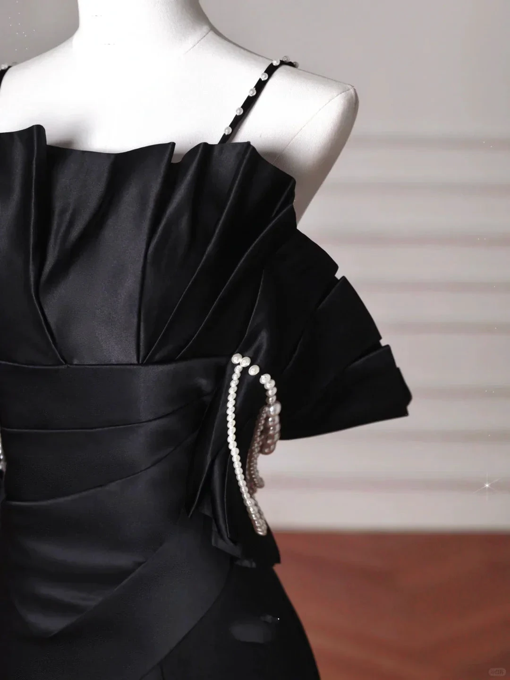 Elegant Black Spaghetti Straps Satin Off The Shoulder Mermaid Evening Dress Prom Dress Y8641 by simplepromdress