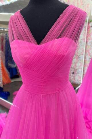 Mariam | Vestido de fiesta de tul con capas y escote en V ilusión de línea A