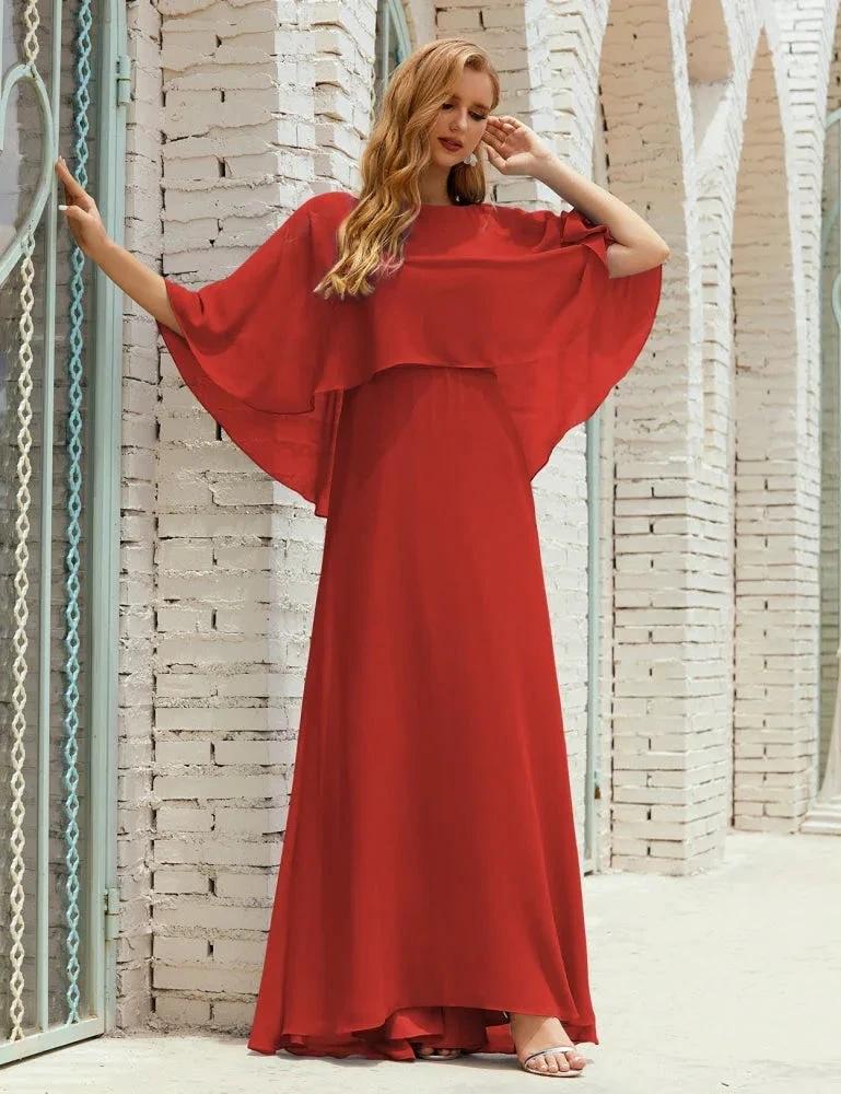 Sunnderly Bridesmaid Dress Women Long Sleeve V-Neck Chiffon Formal Wedding Party Dress SY28018 by numbersea
