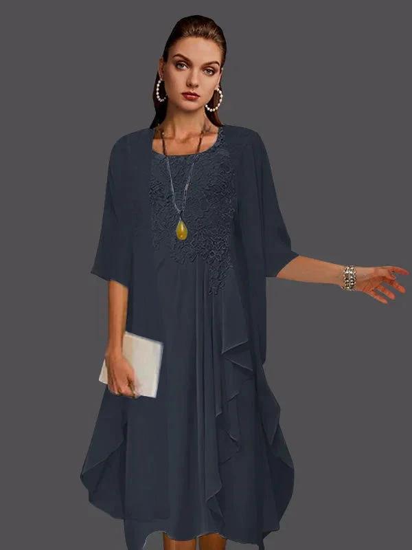 Two Piece A-Line Chiffon Lace Sleeveless Jacket Dresses with Pleats Appliques by Dreamylily