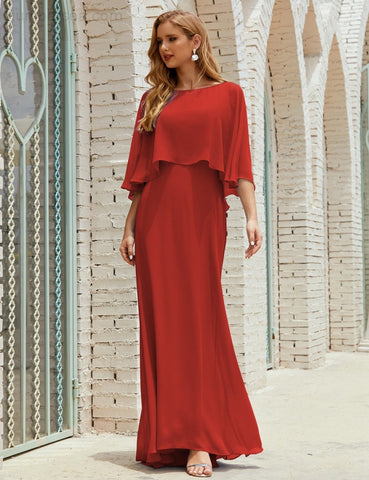 Sunnderly  Bridesmaid Dress Women Long Sleeve V-Neck Chiffon Formal Wedding Party Dress SY28018