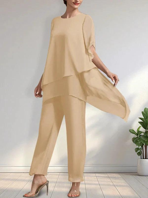 Separates Jumpsuit/Pantsuit Scoop Ankle-Length Chiffon Mother of the Bride Dress by Dreamylily