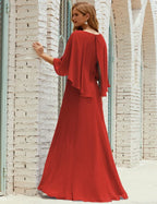 Sunnderly Bridesmaid Dress Women Long Sleeve V-Neck Chiffon Formal Wedding Party Dress SY28018 by numbersea