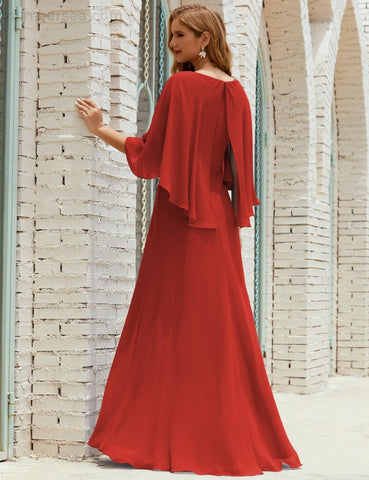 Sunnderly  Bridesmaid Dress Women Long Sleeve V-Neck Chiffon Formal Wedding Party Dress SY28018
