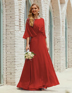 Sunnderly Bridesmaid Dress Women Long Sleeve V-Neck Chiffon Formal Wedding Party Dress SY28018 by numbersea