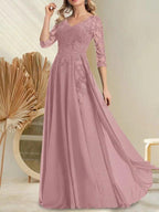 A-line V-Neck Floor-Length Lace Chiffon Mother of the Bride Dress With Sequins by Dreamylily