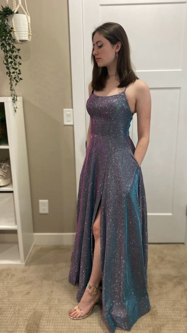 A-line Spaghetti Straps Evening Dress Sparkly Prom Dress Y426 Hover Image