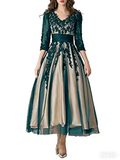 Dark green lace patchwork satin mid length dress by ZAPDRESS