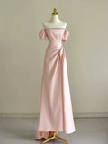 Pretty Off Shoulder Pink Long Prom Dress Formal Evening Dress With Beads Y8049 by simplepromdress