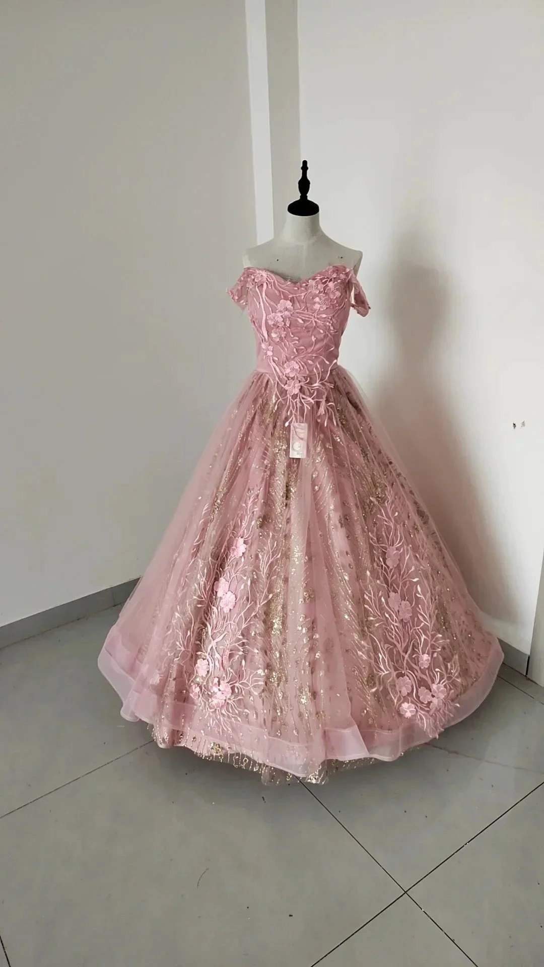 Light Blue Off The Shoulder Tulle Lace Appliques Princess Dresses Glitter Ball Gown Y8129 by simplepromdress