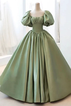 Satin Ball Gown Long Prom Dress Short Sleeves Evening Dress Y4313 by simplepromdress
