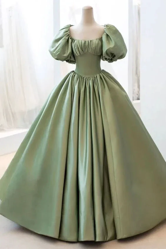 Satin Ball Gown Long Prom Dress Short Sleeves Evening Dress Y4313 by simplepromdress
